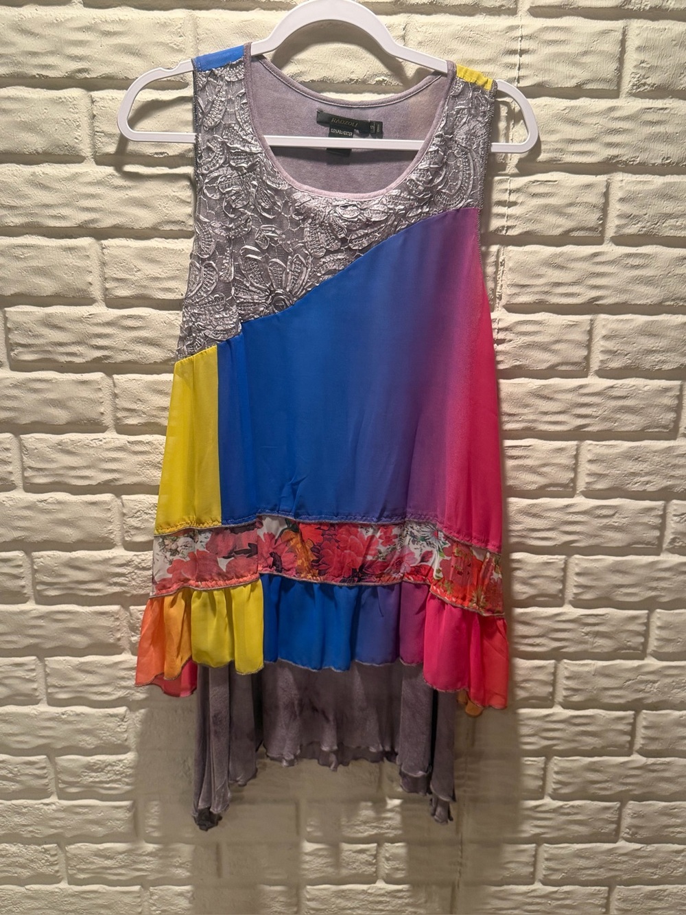 Radzoli Multicolor Asymmetrical Sleeveless Gradient Ruffle Dress